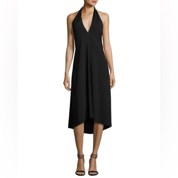 Theory Araci Rosina Crepe V-Neck Halter  Midi Dress NWT Black - Picture 1 of 8